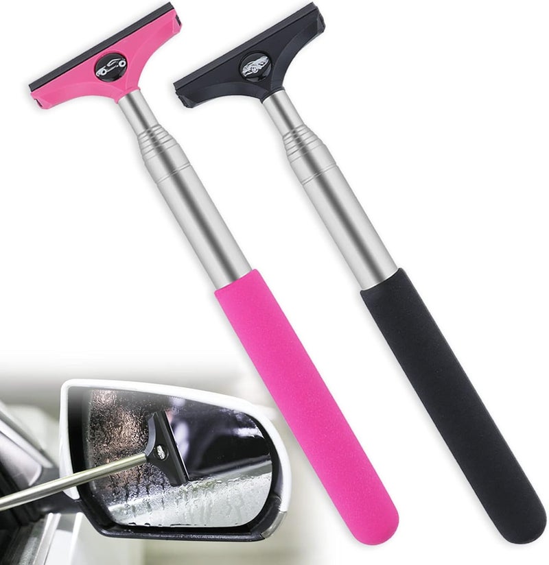 GUBCUB Side Mirror Squeegee, 2 PCS Car Mirror Squeegee, Retractable Car Rearview Mirror Wiper for All Vehicles, Universal Automotive Accessories(Black/Pink) - Image 1